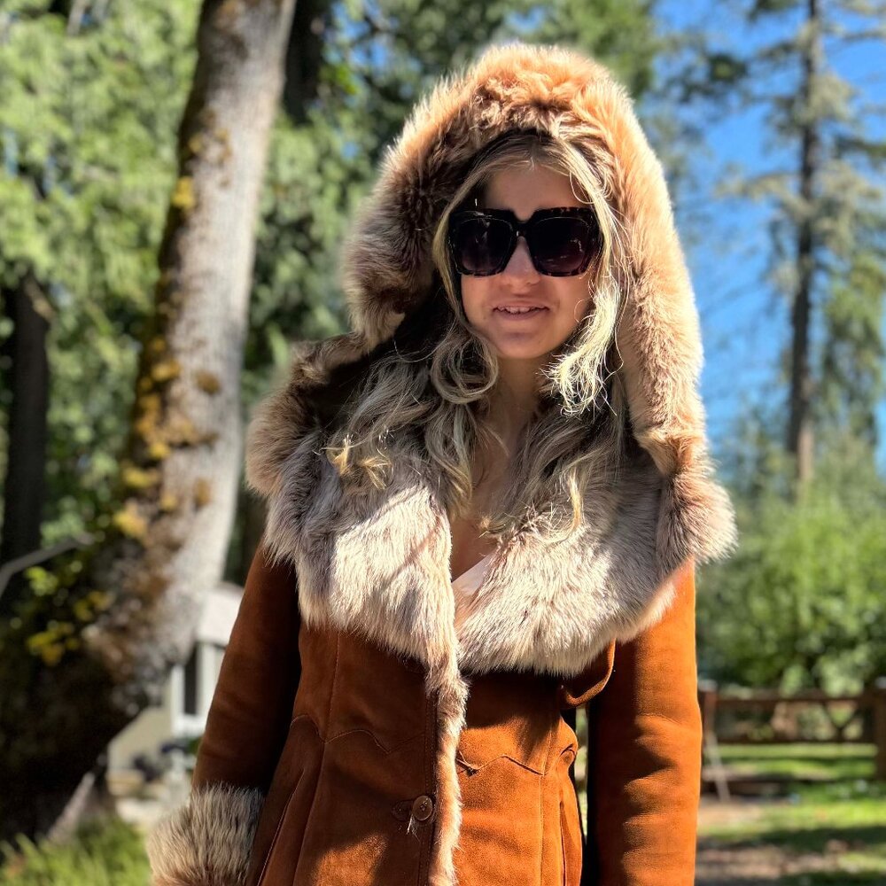 Excellent Bod and Christensen shearling coat, Cognac/Beige, M